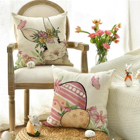 Easter Decorative Throw Pillow Covers Bunny Accent Cases Cottage Spring Decor - Picture 5 of 9